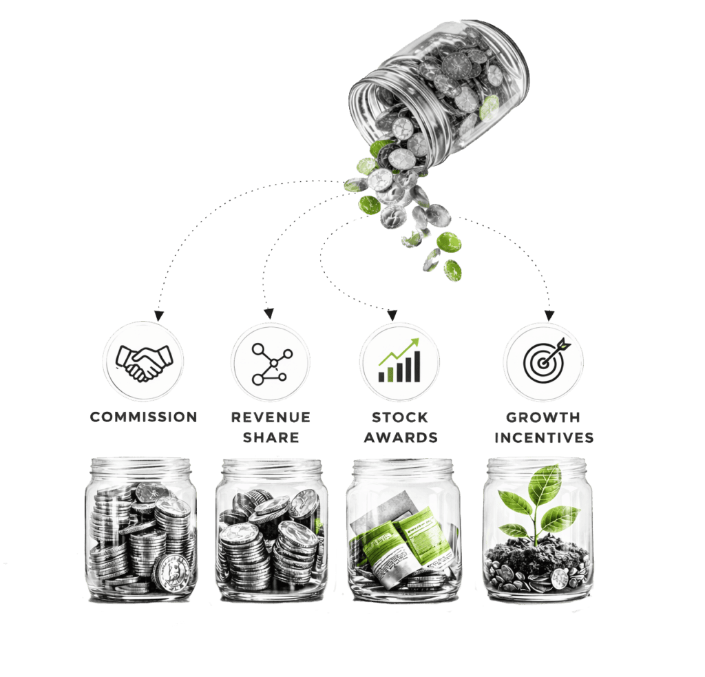 Coins growing in jars representing real estate agent income growth
