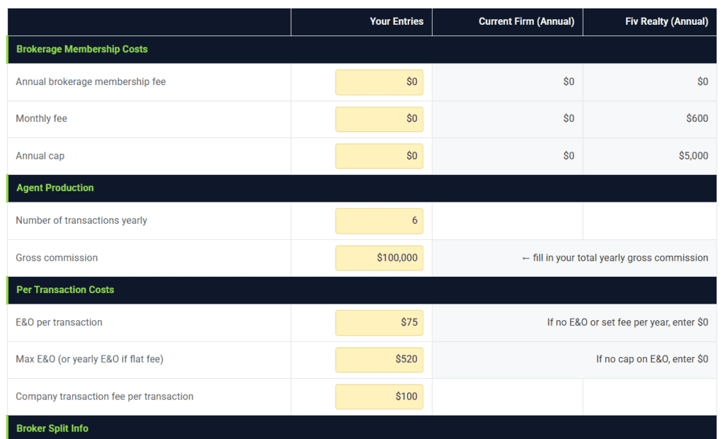 Commission Calculator - Join Fiv Realty