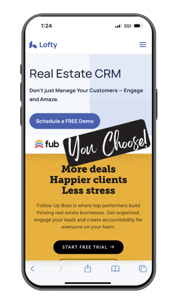 Lofty and Follow Up Boss CRM options available through Fiv Realty brokerage